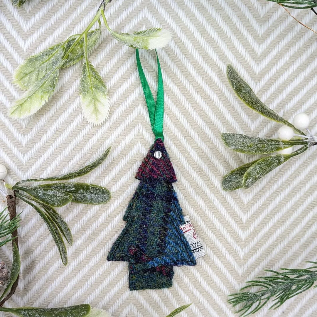 Harris Tweed Christmas Tree decoration in Green Pink Check