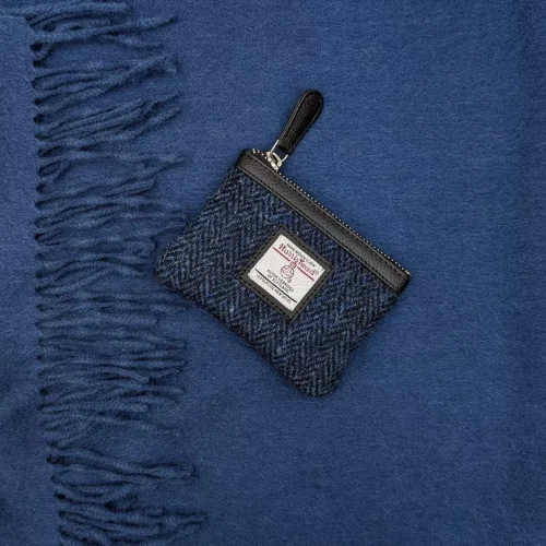Coin Purse Blue Harris Tweed and Navy Wool Scarf