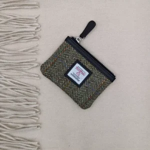 Coin Purse Country Green Harris Tweed and Cream Scarf