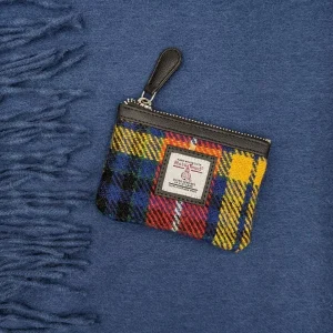 Coin Purse in Saffron Yellow Harris Tweed and Navy Scarf