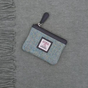 Harris Tweed Coin Purse Turquoise and Woolen Scarf in Olive