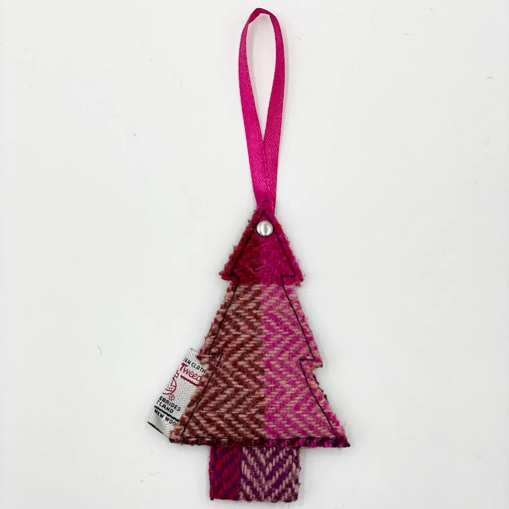 Christmas Tree Decoration made from Pink Harris Tweed with pink ribbon