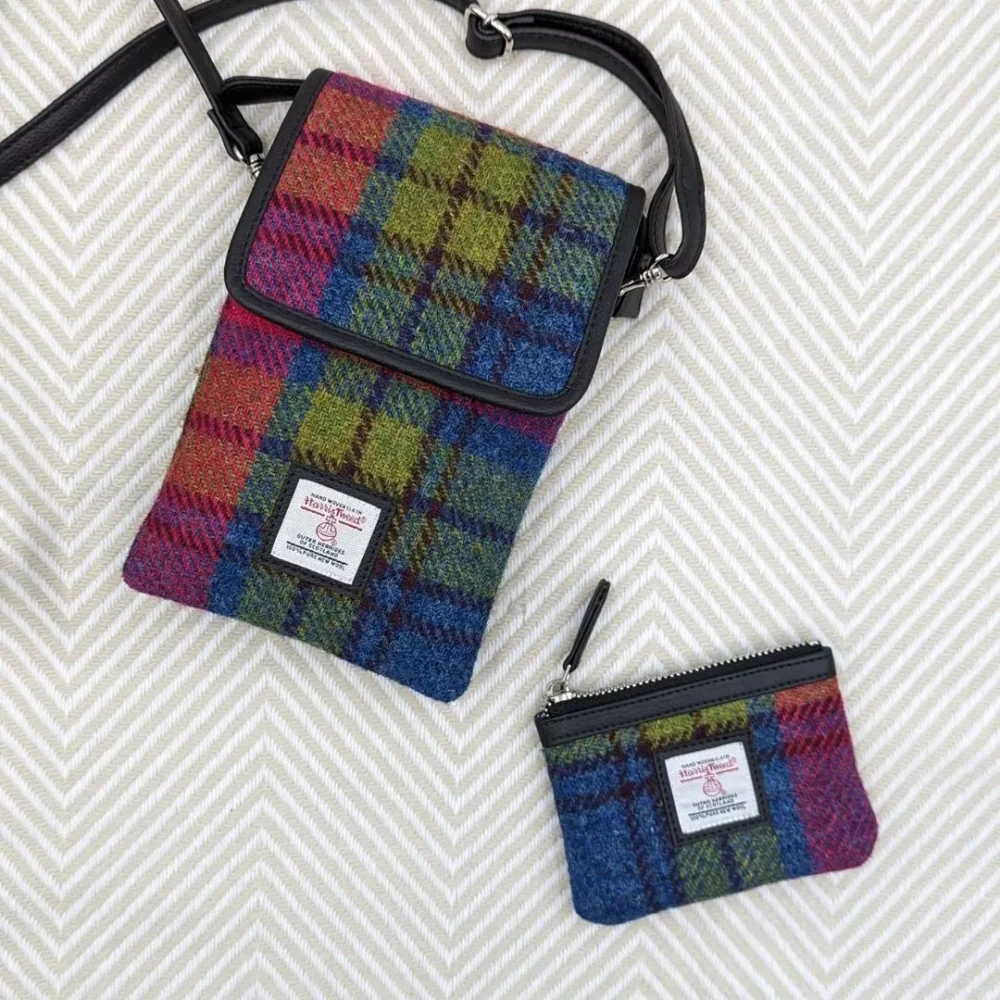 Mini Crossbody and Coin Purse in Blue Pink Harris Tweed