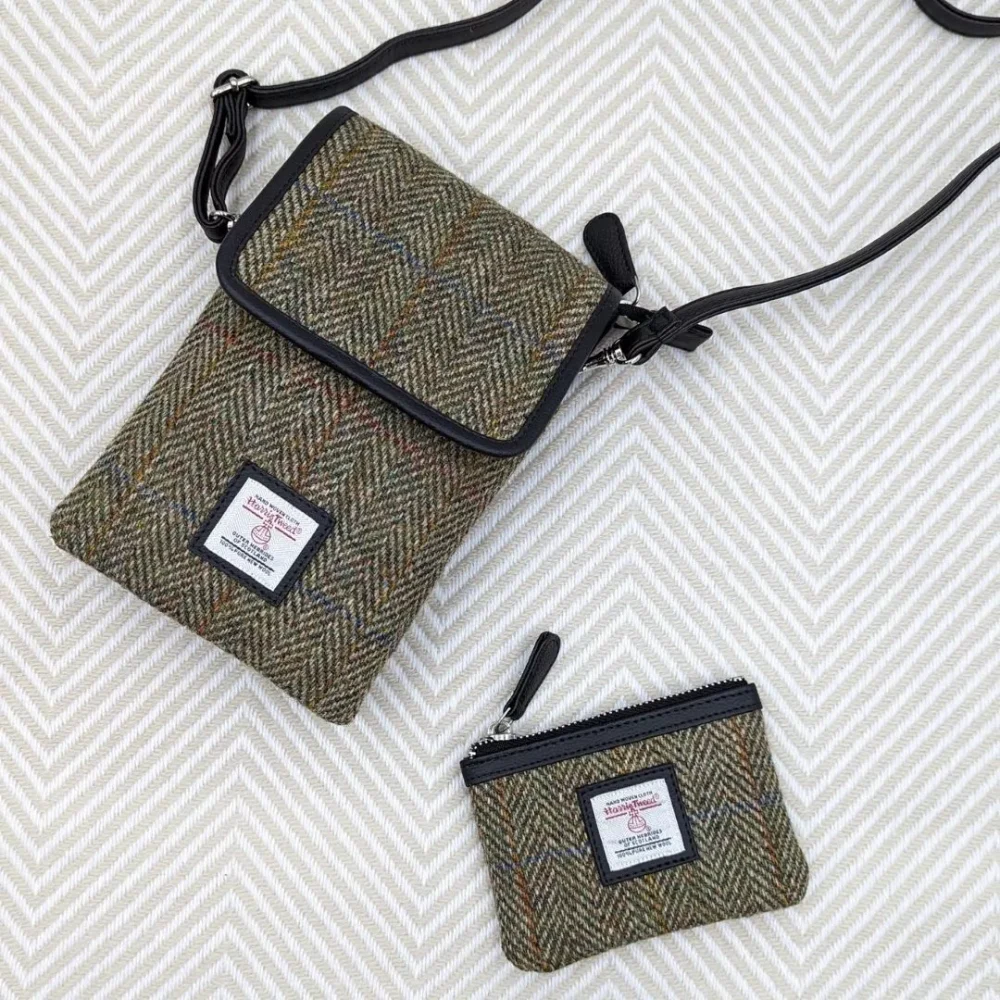Mini Crossbody and Coin Purse in Country Green Harris Tweed