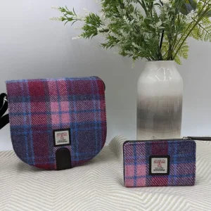 Ladies Gift Set: Small Crossbody Bag and Zip Purse Pastel Pink Harris Tweed