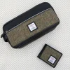 Men's Wash Bag Gift Set with Trifold Wallet in Country Green Harris Tweed