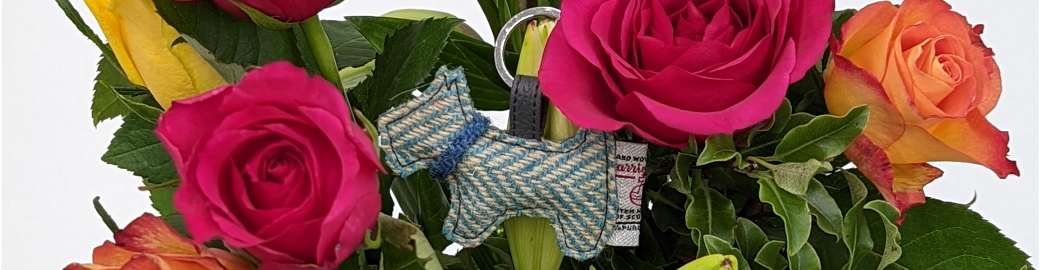 Mothers Day Gifts, Turquoise Harris Tweed Scotty Dog Keychain