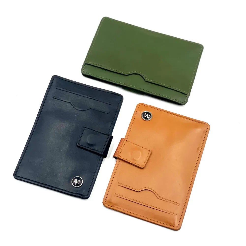 card holder wallets in Italian leather - olive, tan and black