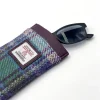 Green and Purple Plaid Harris Tweed Sunglasses Case with purple vegan leather
