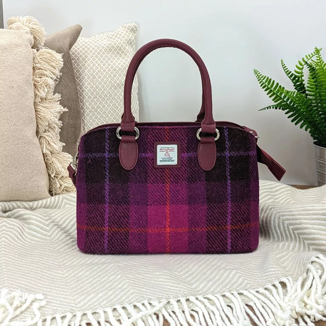 Purple Check Harris Tweed Top Handle Handbag