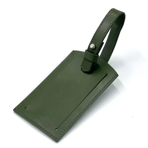 Reverse of Olive Green Italian Leather Luggage Tag showing the concealed address label