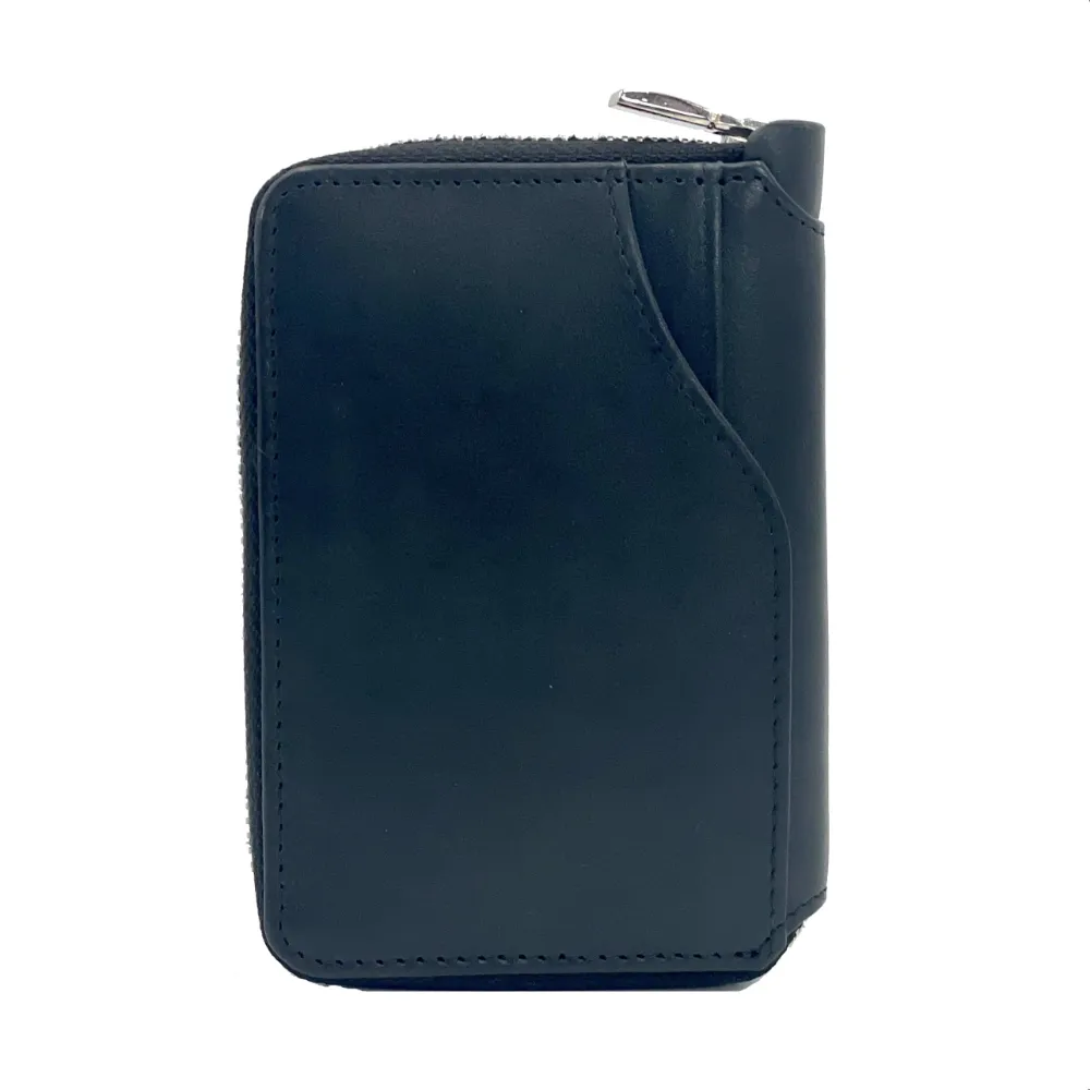 Reverse of Black Italian Leather Zip Wallet showing external card slot