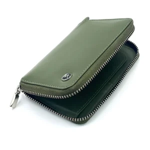 Green Italian leather zip wallet