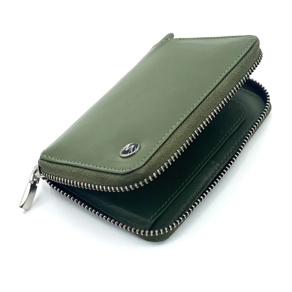 Olive Green Italian leather zip wallet