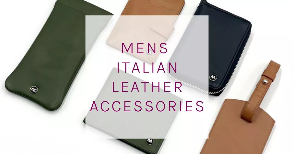 Men's Italian Leather Accessories including wallets, glasses case and luggage tag